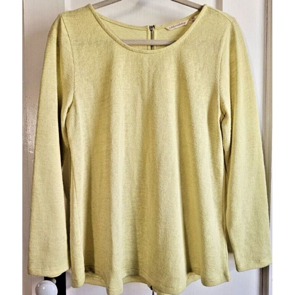 soft surroundings Lime green sweater back zipper laced woman Sz Petite PM